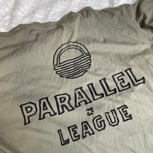 PARALLEL LEAGUE Mens T Shirt Olive‎ Green Crew Neck Graphic Print Size M